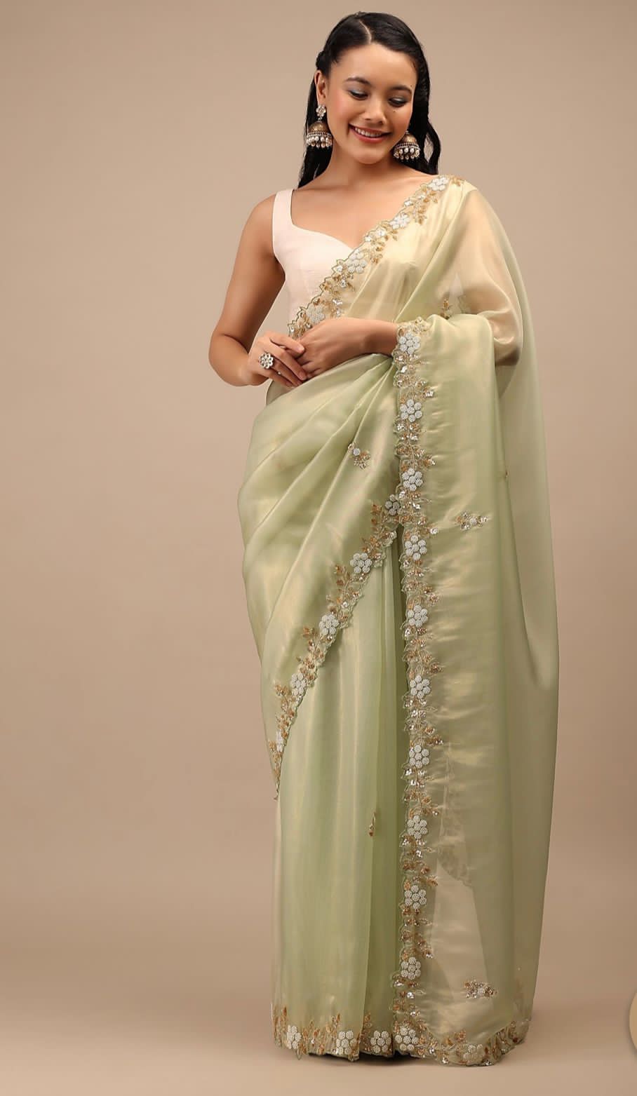 Pure Viscose Organza Silk Handcrafted Work All Over Saree