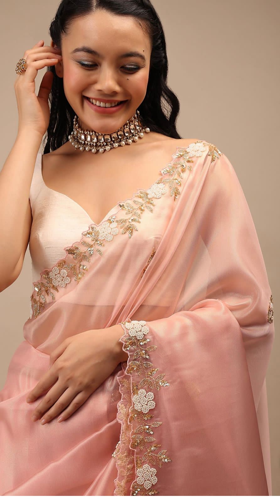 Pure Viscose Organza Silk Handcrafted Work All Over Saree