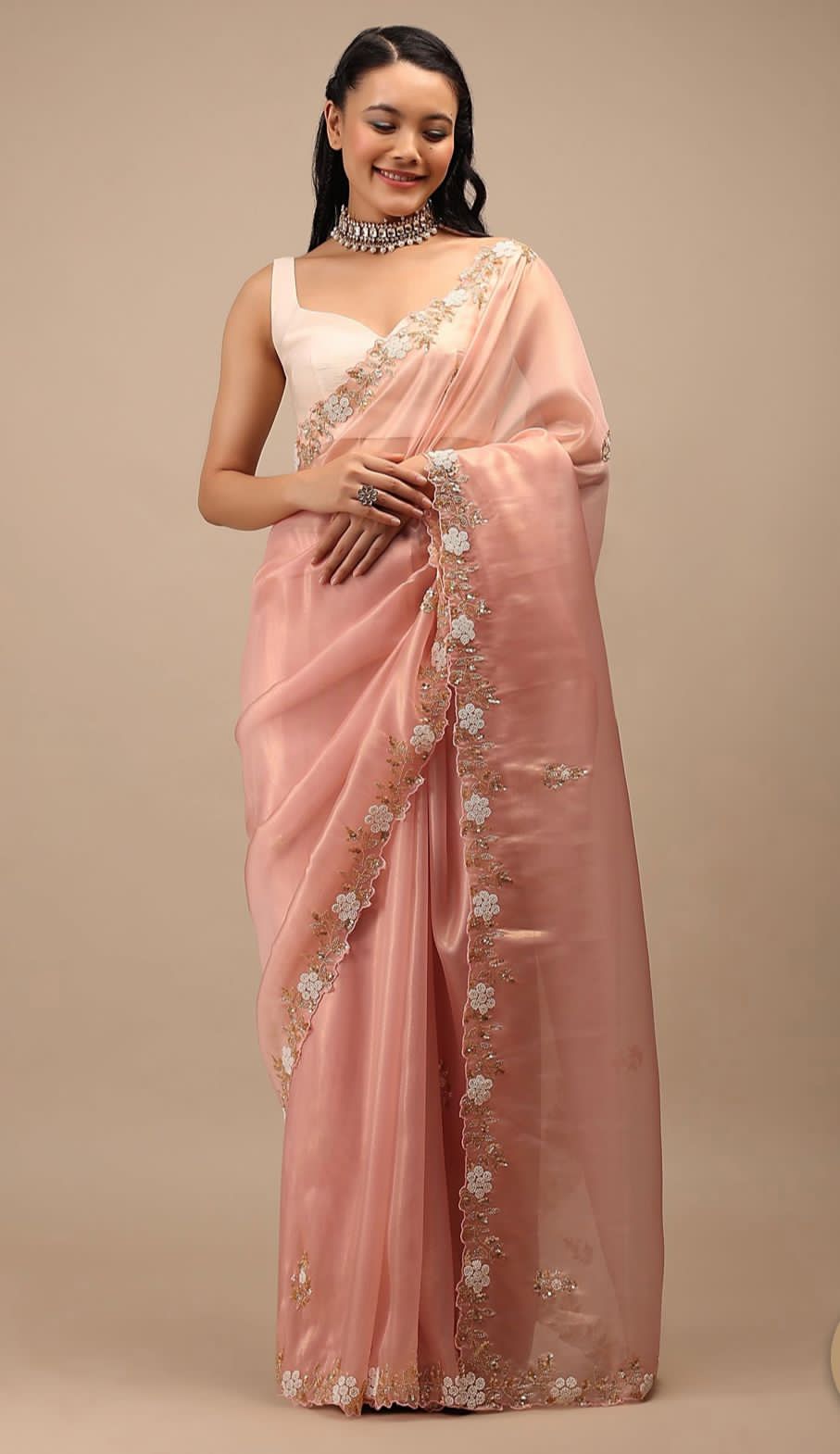 Pure Viscose Organza Silk Handcrafted Work All Over Saree