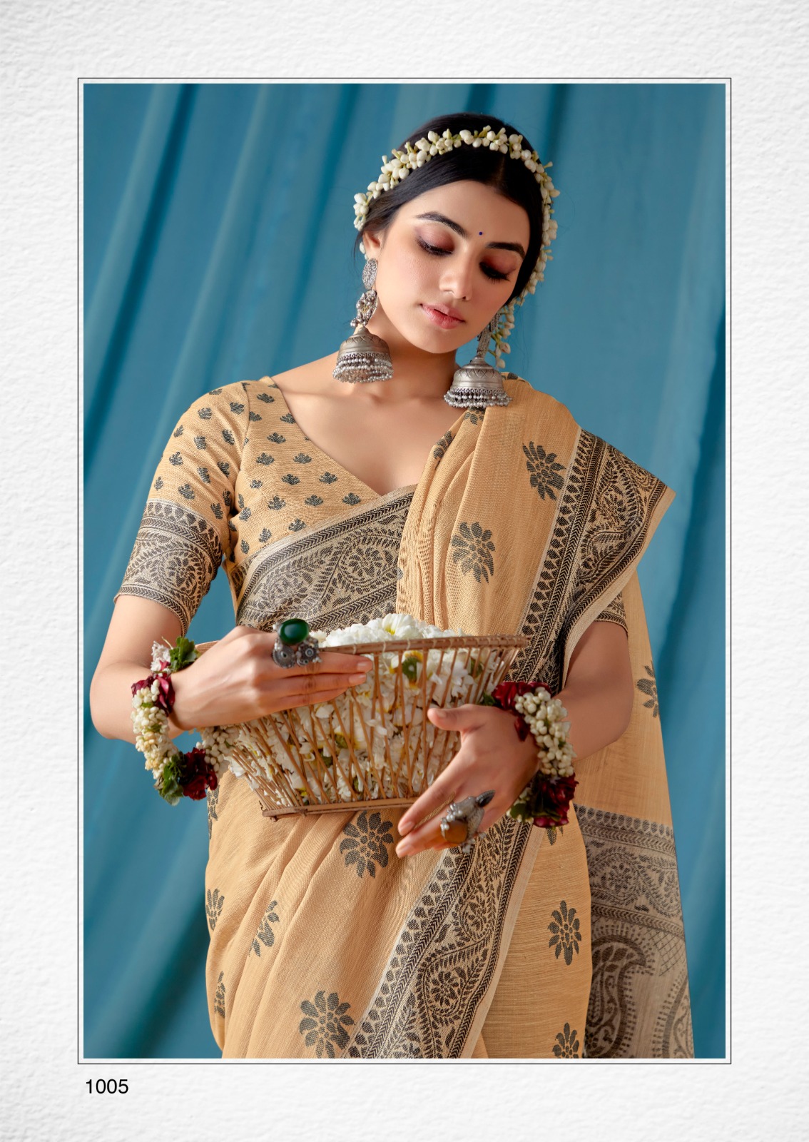 Pure Soft Linen Resham Lucknawi Weaved Saree