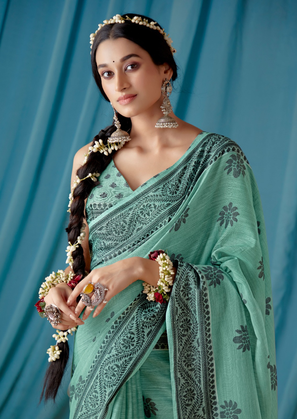 Pure Soft Linen Resham Lucknawi Weaved Saree