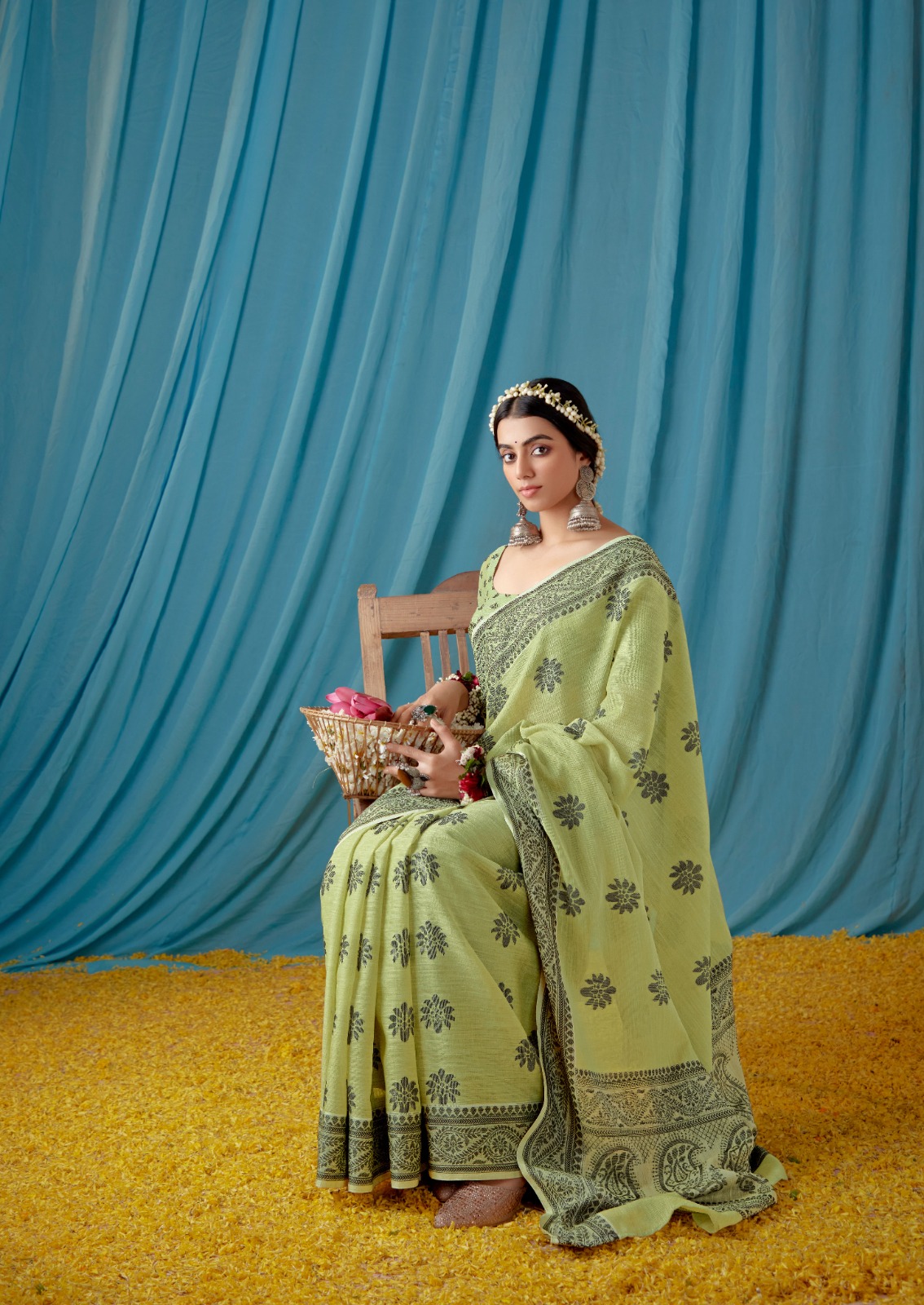 Pure Soft Linen Resham Lucknawi Weaved Saree