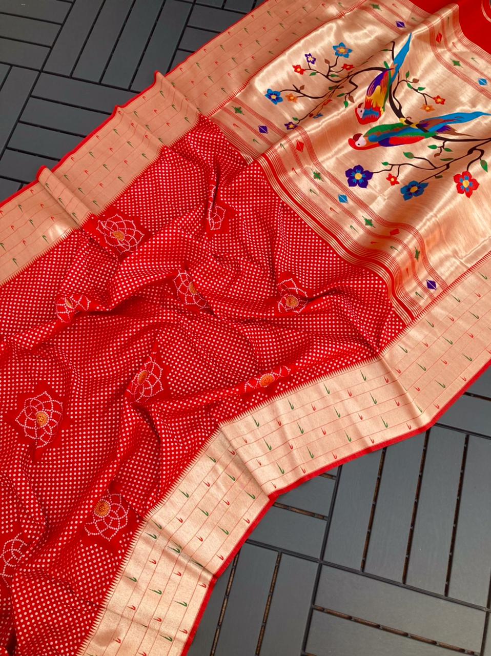 Pure Kanchipuram Silk Paithani Saree With Meena Zari Weaving