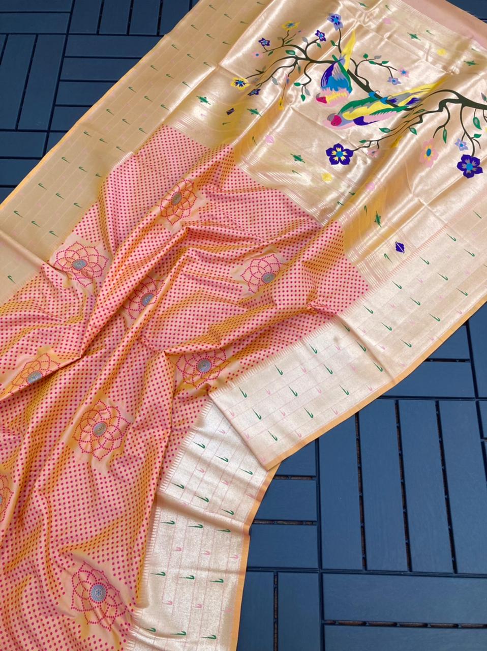 Pure Kanchipuram Silk Paithani Saree With Meena Zari Weaving