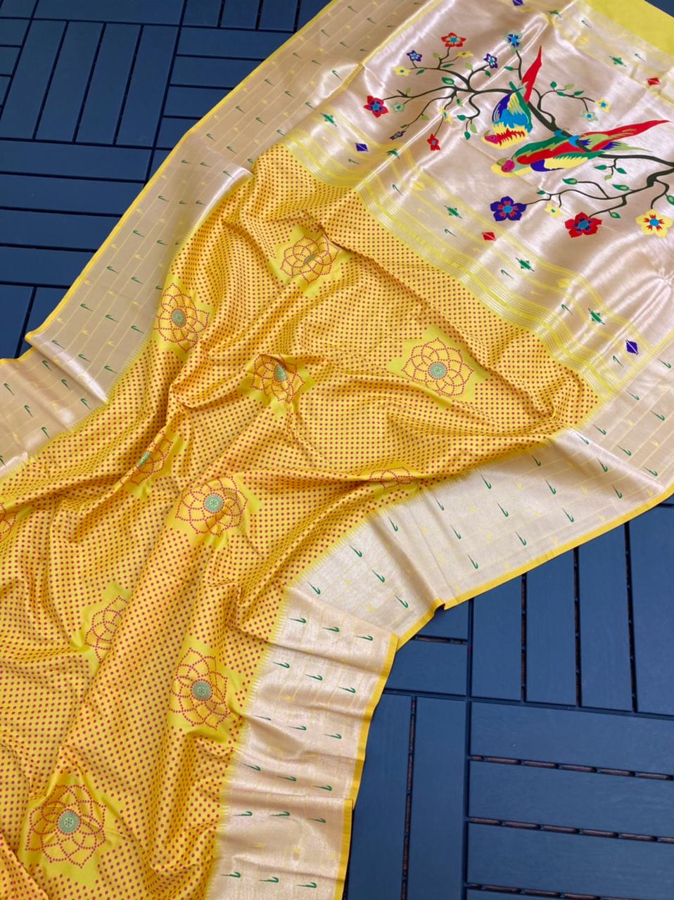 Pure Kanchipuram Silk Paithani Saree With Meena Zari Weaving