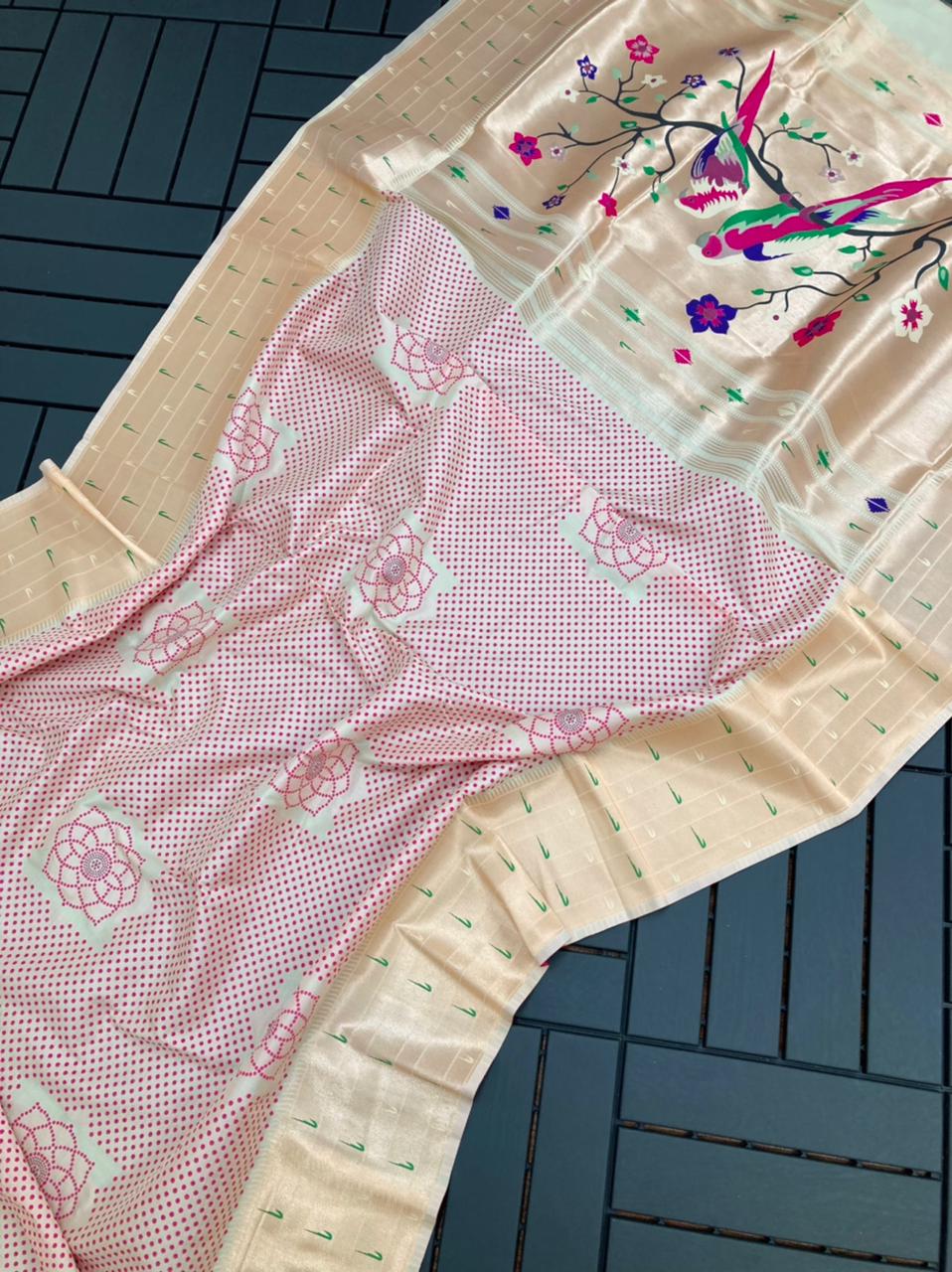 Pure Kanchipuram Silk Paithani Saree With Meena Zari Weaving