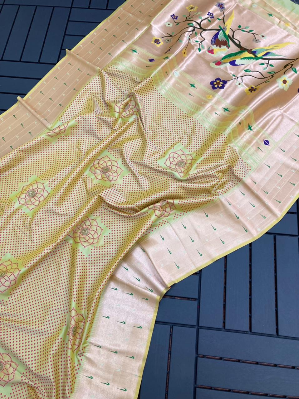 Pure Kanchipuram Silk Paithani Saree With Meena Zari Weaving