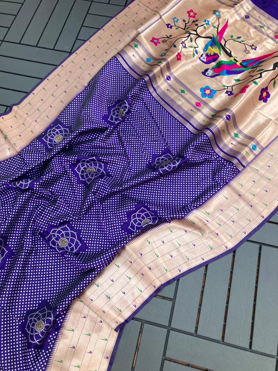 Pure Kanchipuram Silk Paithani Saree With Meena Zari Weaving