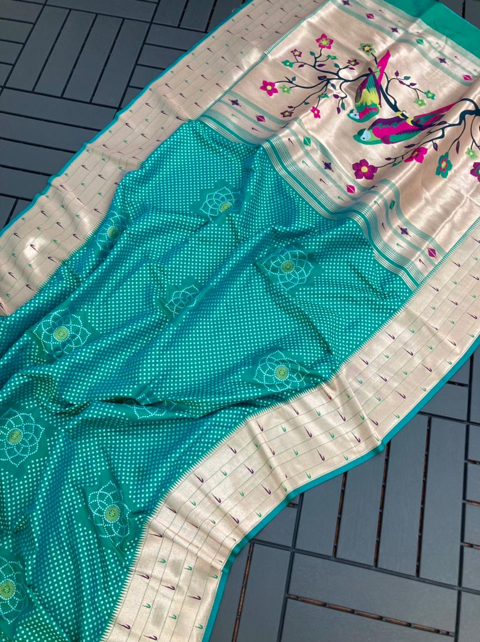 Pure Kanchipuram Silk Paithani Saree With Meena Zari Weaving