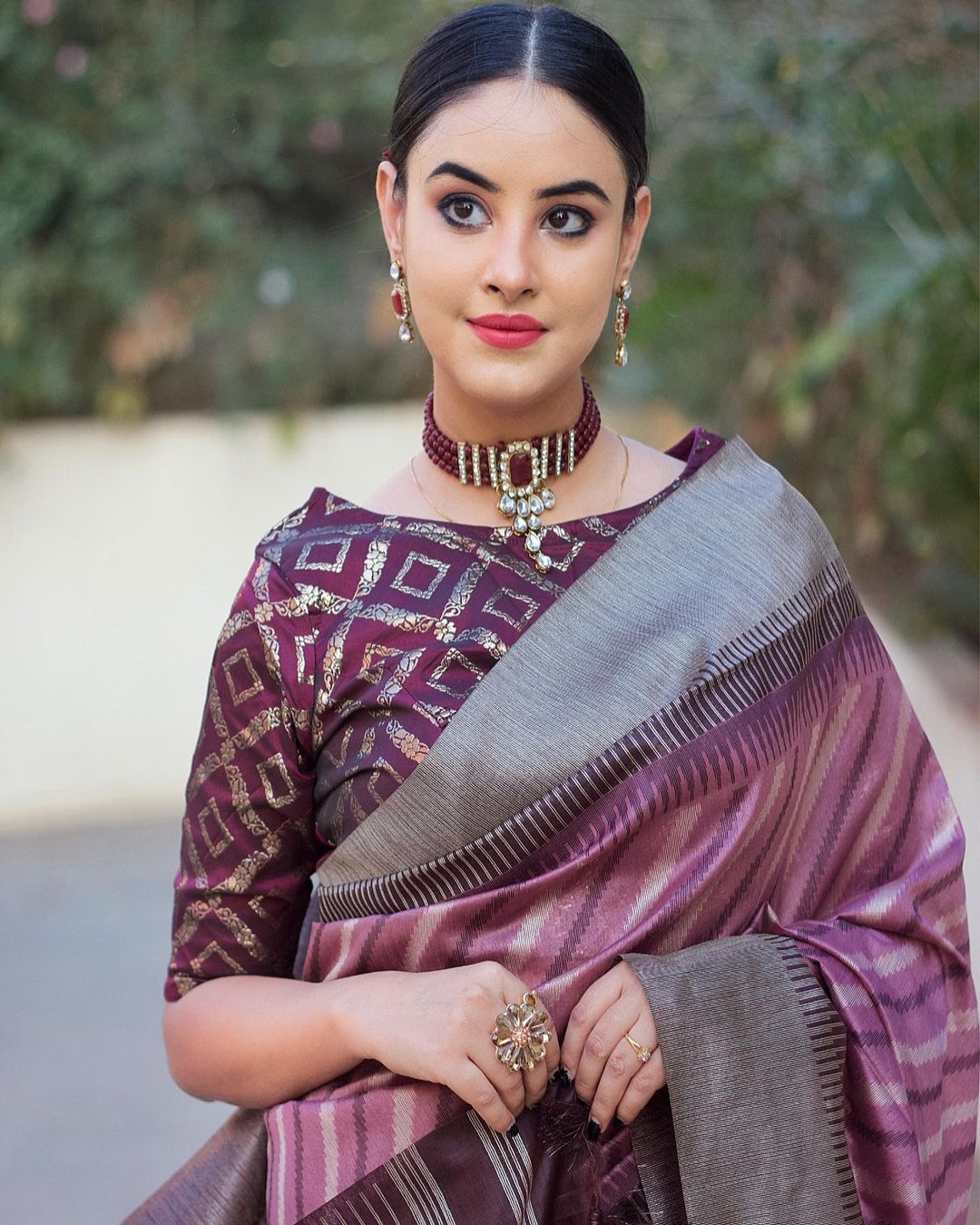 Banarasi Silk Saree All Over Striped And Zari Border With Tassels