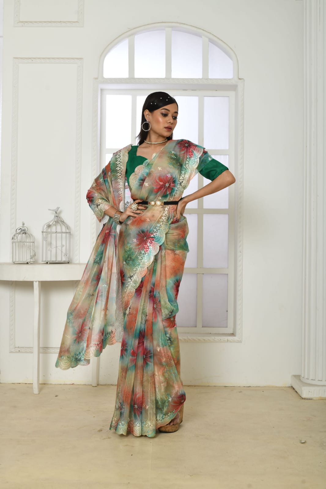 Pure Organza Silk Embroidered Cut Work Printed Saree