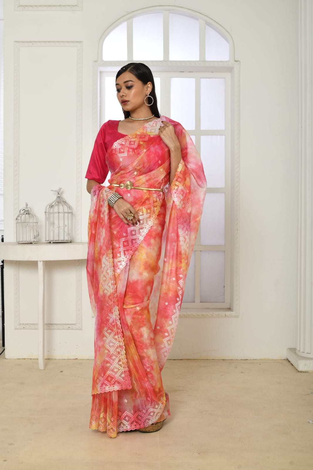 Pure Organza Silk Embroidered Cut Work Printed Saree