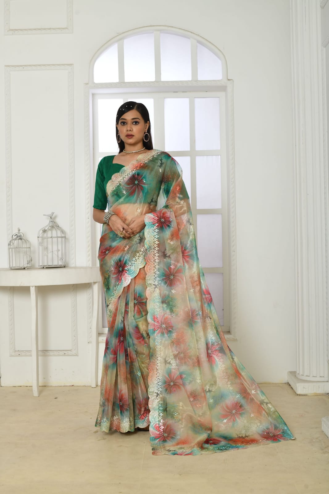 Pure Organza Silk Embroidered Cut Work Printed Saree
