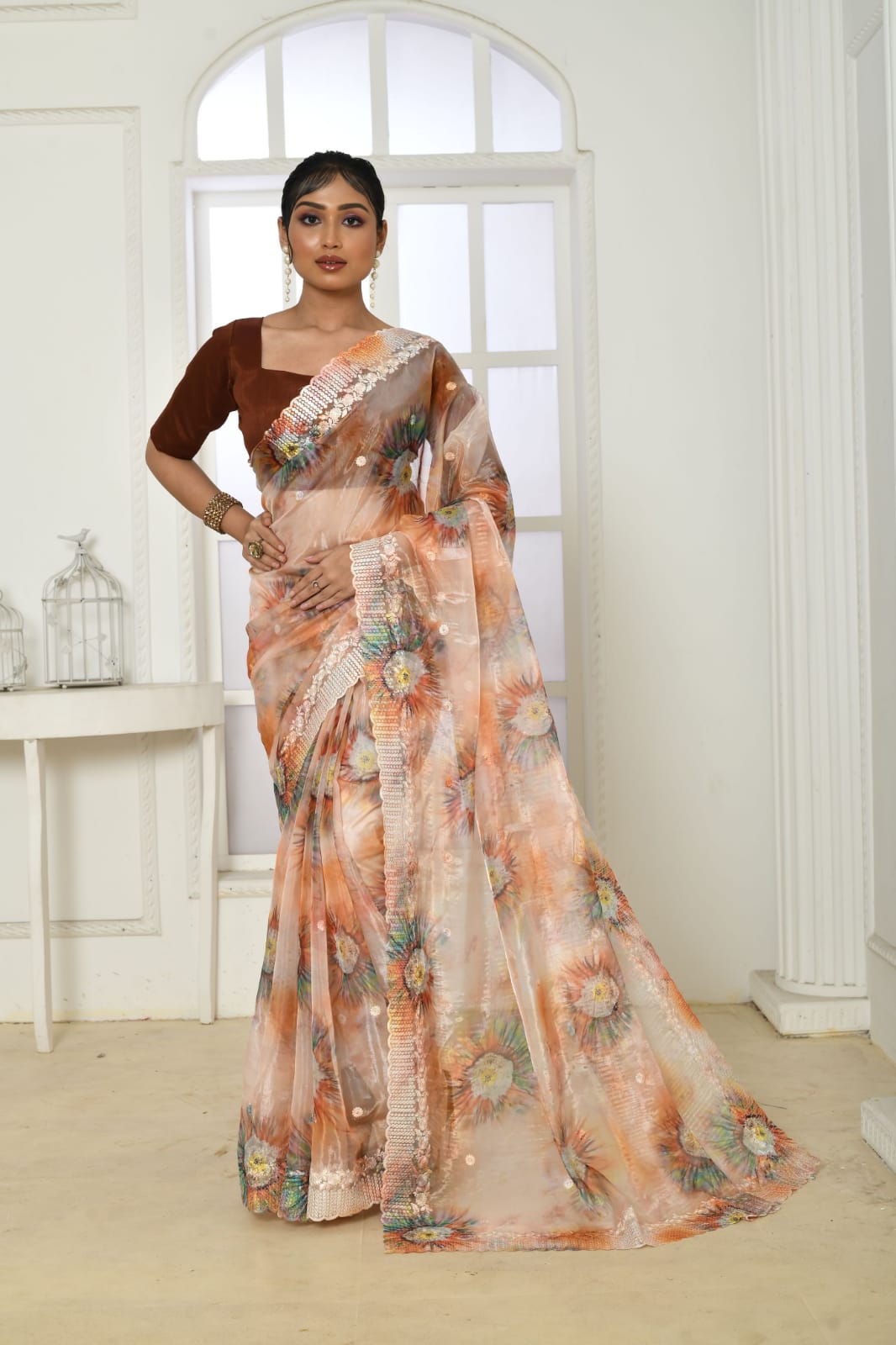 Pure Organza Silk Embroidered Cut Work Printed Saree
