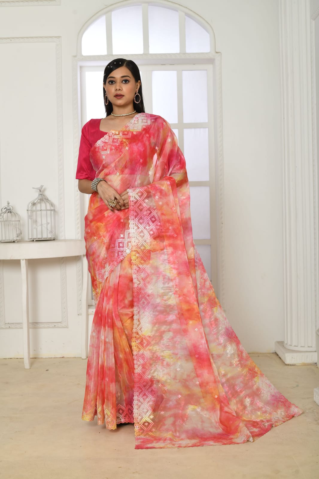 Pure Organza Silk Embroidered Cut Work Printed Saree