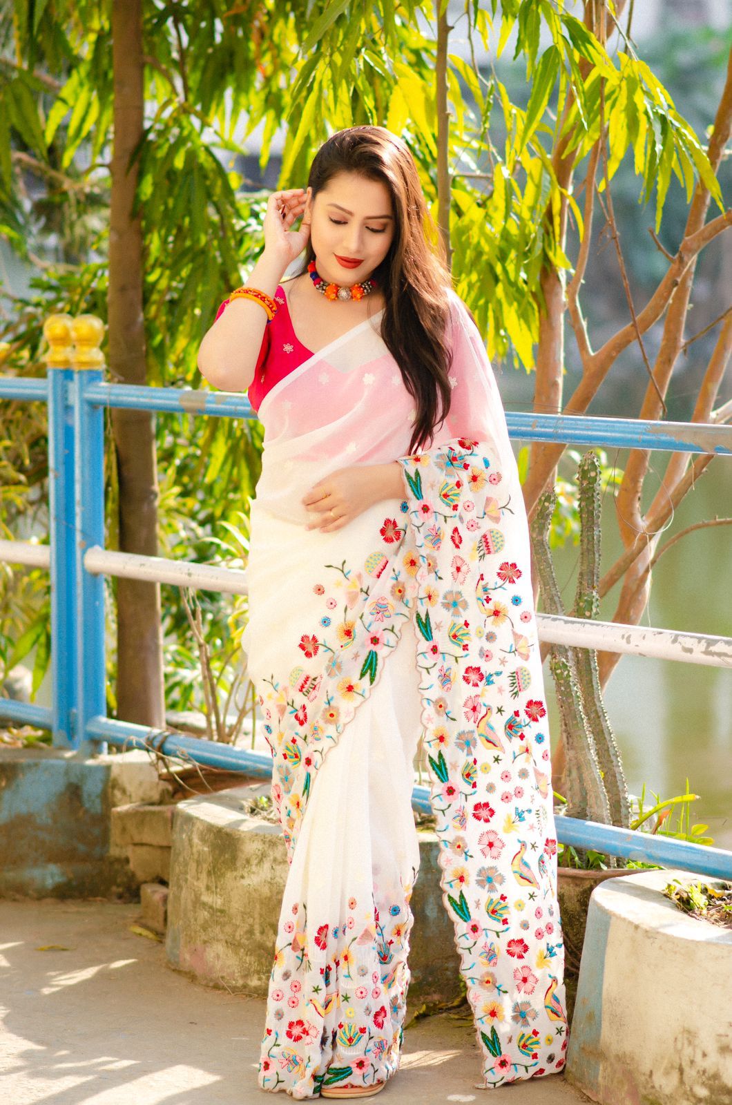 Georgette Rich Colorful Embroidery Sequence Saree