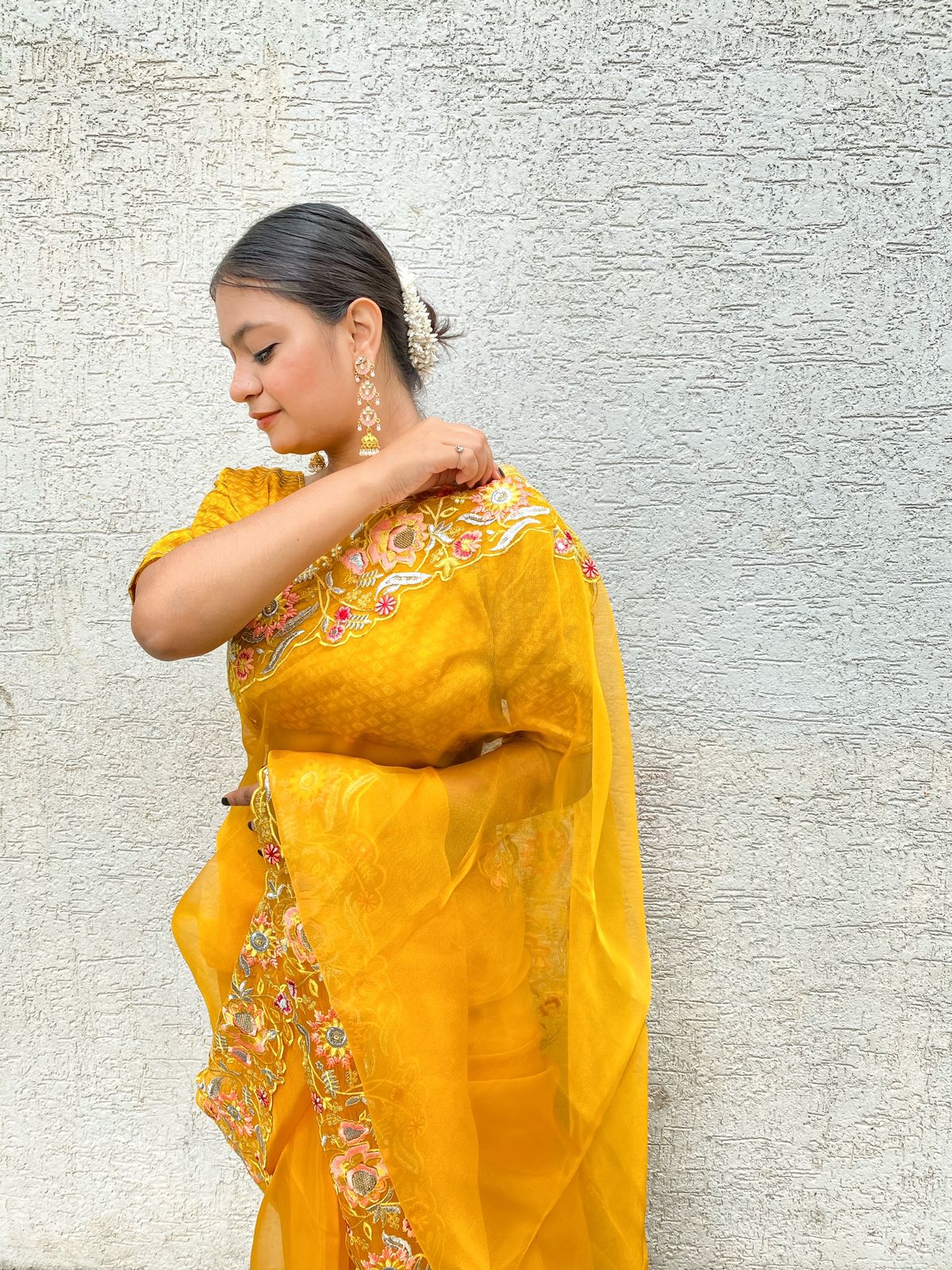 Pure Organza Silk Multi Thread Embroidery Sequence Work Saree