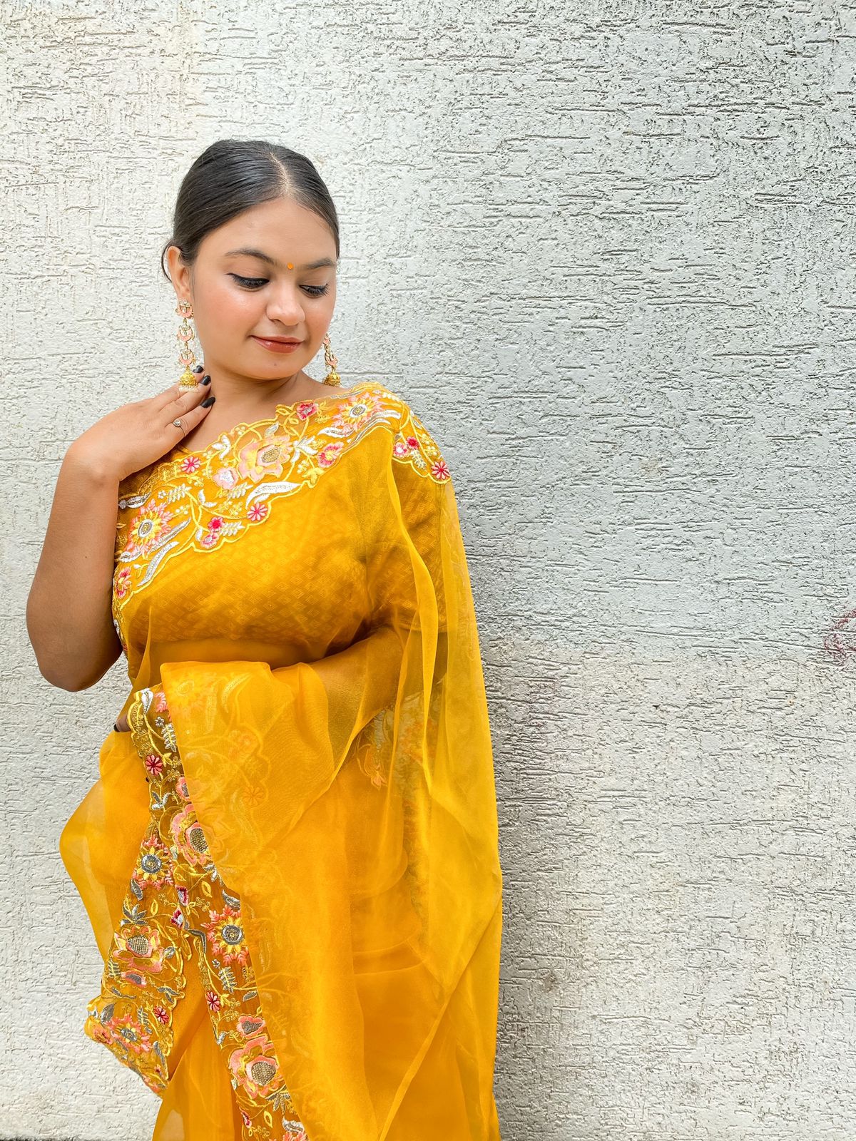 Pure Organza Silk Multi Thread Embroidery Sequence Work Saree