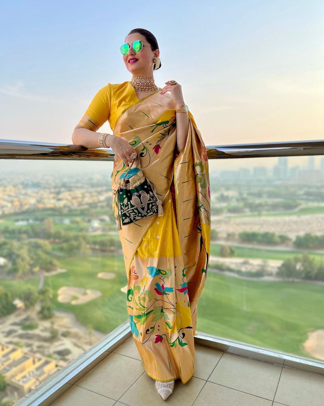 Gold Pure Banarasi Paithani Silk Meena Zari Weaved Pallu Saree