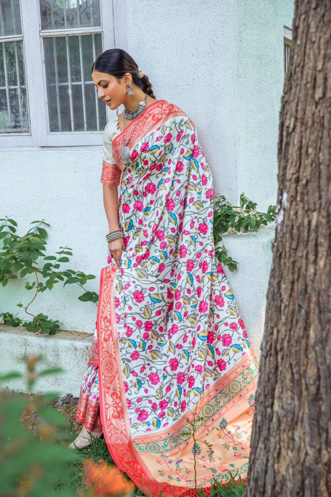 Banarasi Silk Digital Printed Body With Zari Rich Weaved Pallu And Border