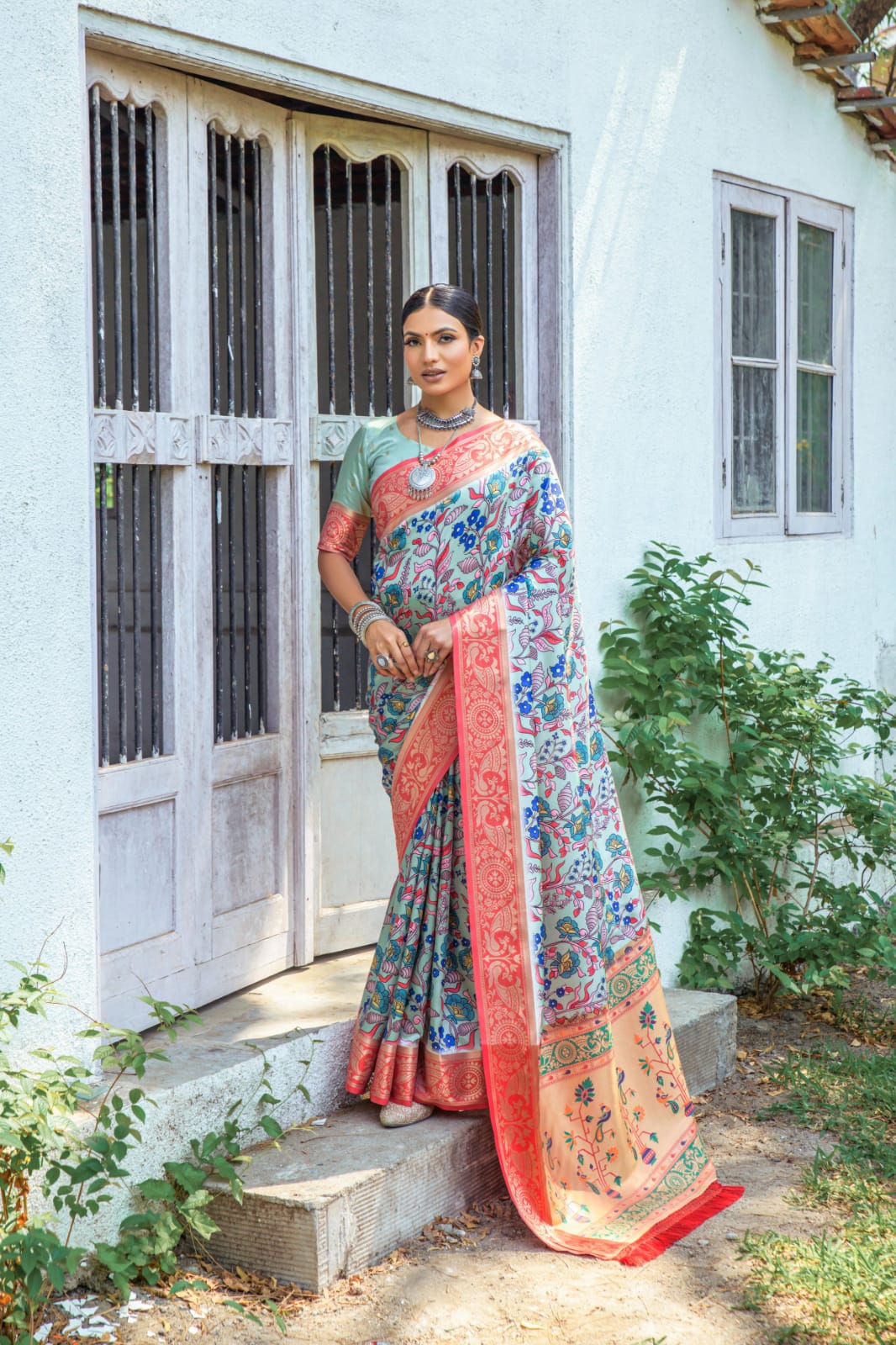 Banarasi Silk Digital Printed Body With Zari Rich Weaved Pallu And Border