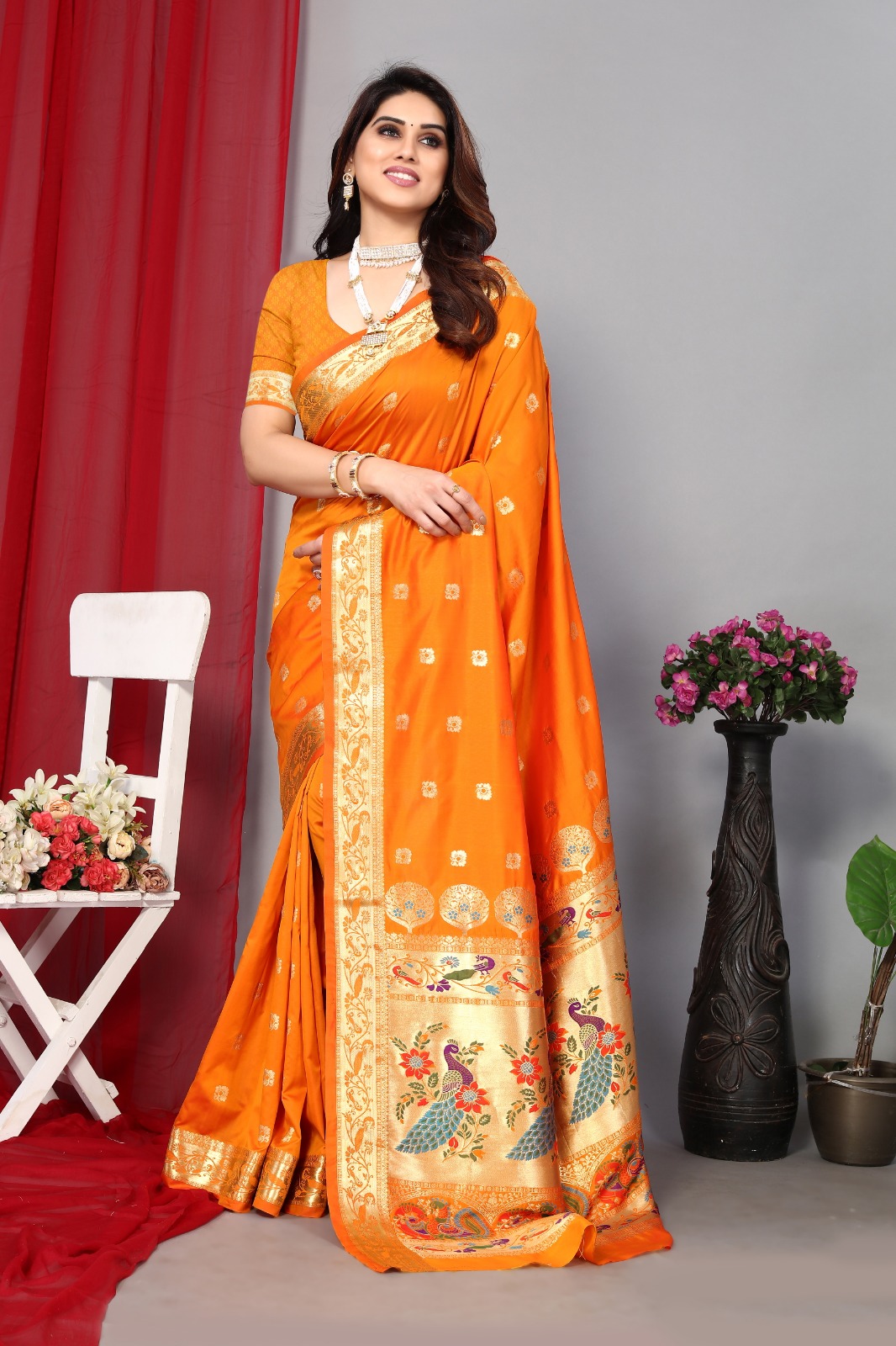 Banarasi Silk All Over Gold Zari Weaved Body And Rich Pallu Saree