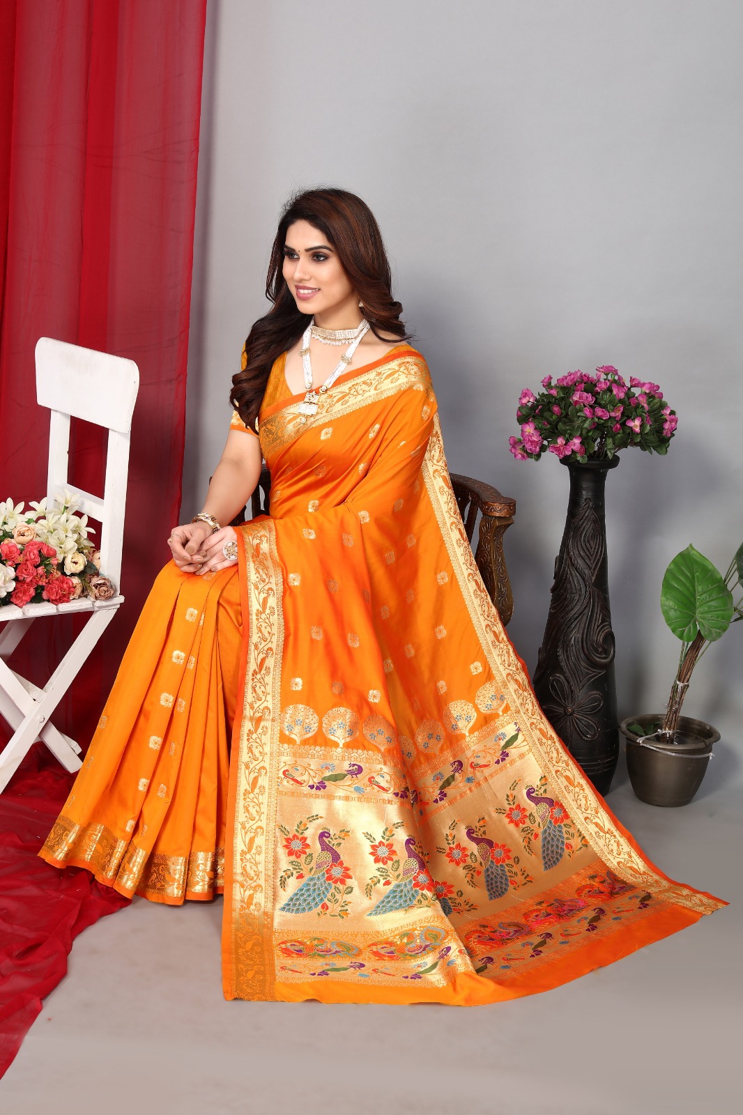 Banarasi Silk All Over Gold Zari Weaved Body And Rich Pallu Saree