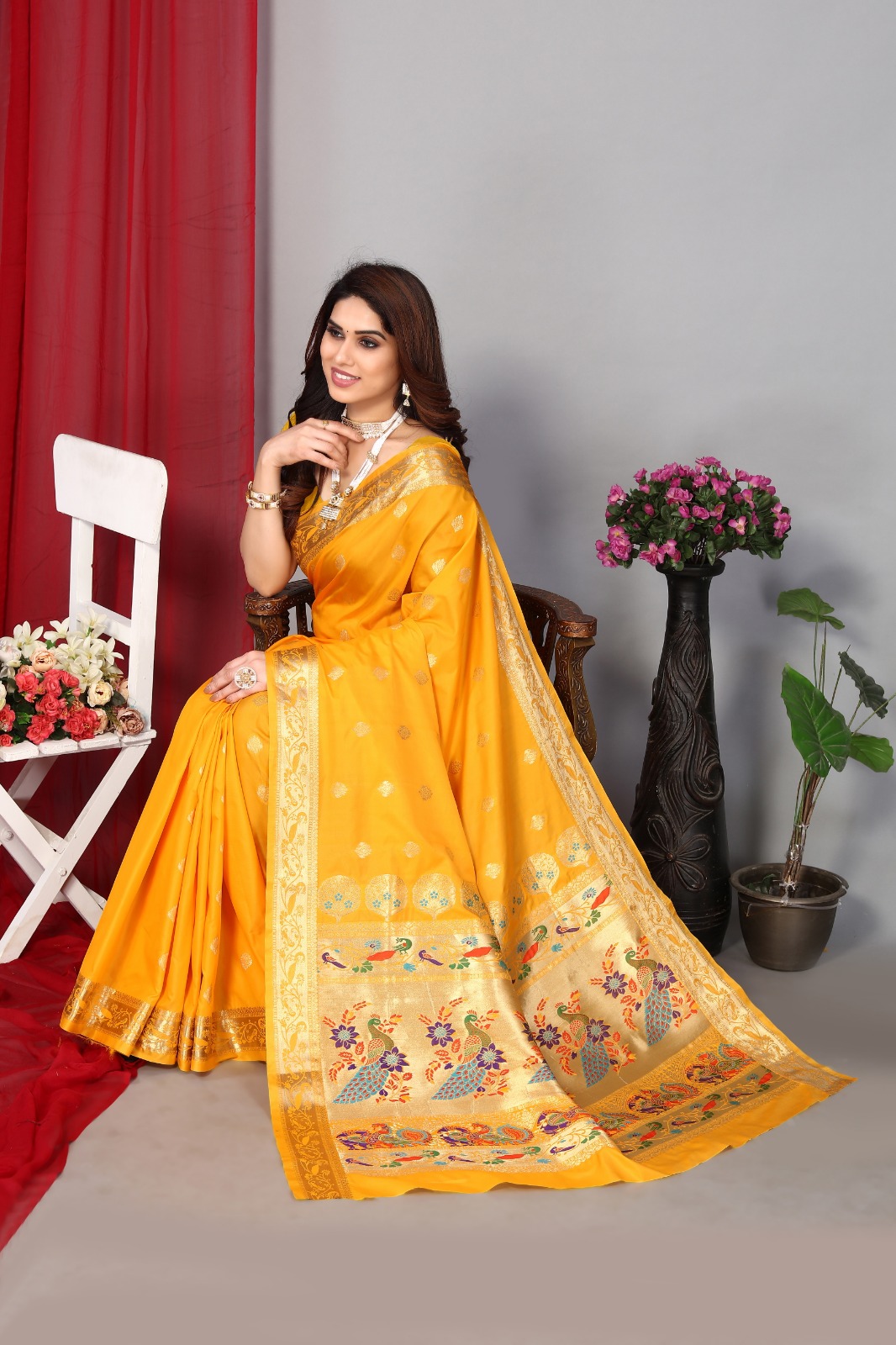 Banarasi Silk All Over Gold Zari Weaved Body And Rich Pallu Saree