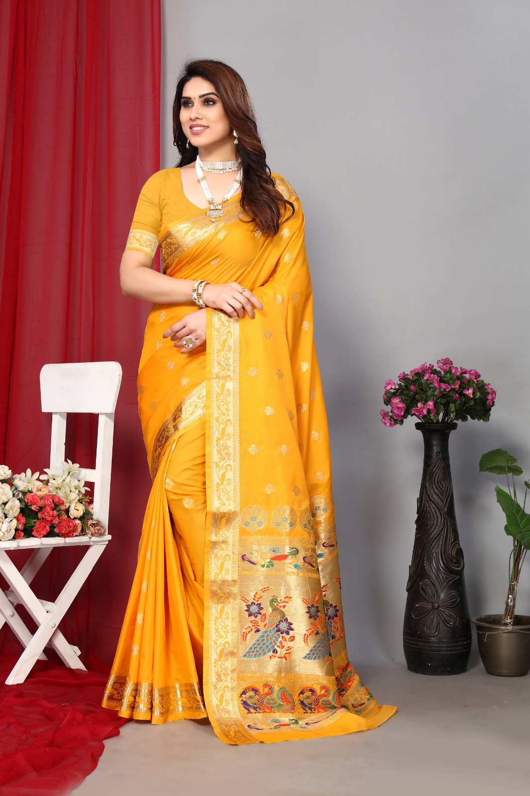 Banarasi Silk All Over Gold Zari Weaved Body And Rich Pallu Saree
