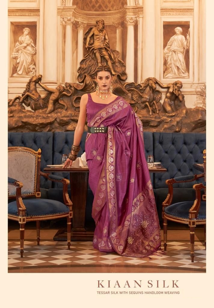Designer Handloom Weaved Tussar Silk Zari Sequence Work Saree