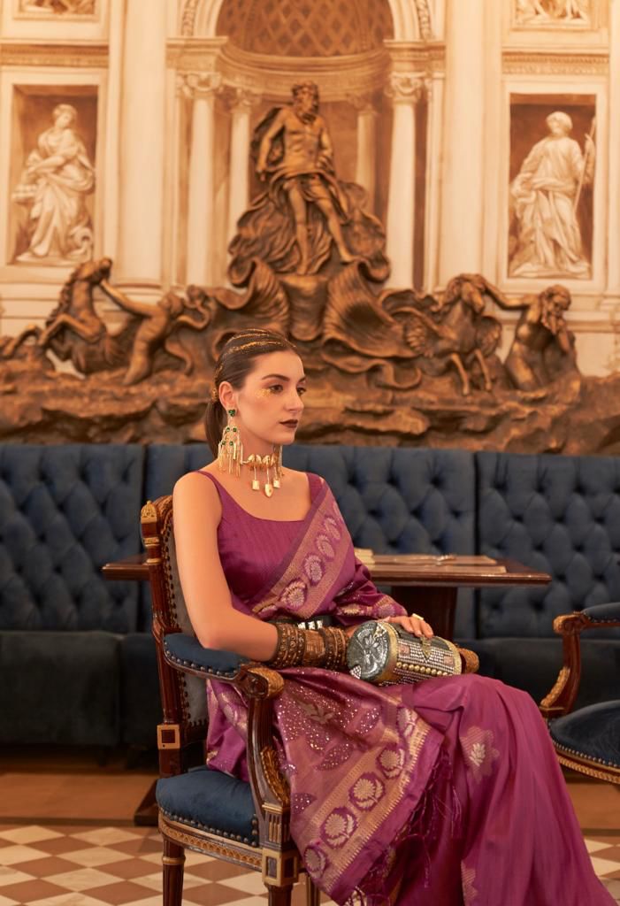 Designer Handloom Weaved Tussar Silk Zari Sequence Work Saree