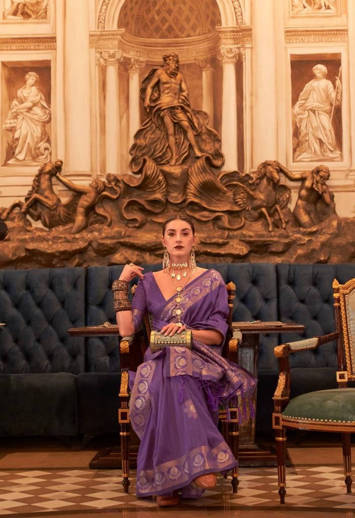 Designer Handloom Weaved Tussar Silk Zari Sequence Work Saree