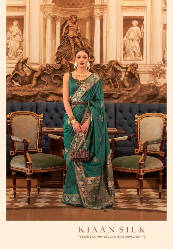 Designer Handloom Weaved Tussar Silk Zari Sequence Work Saree