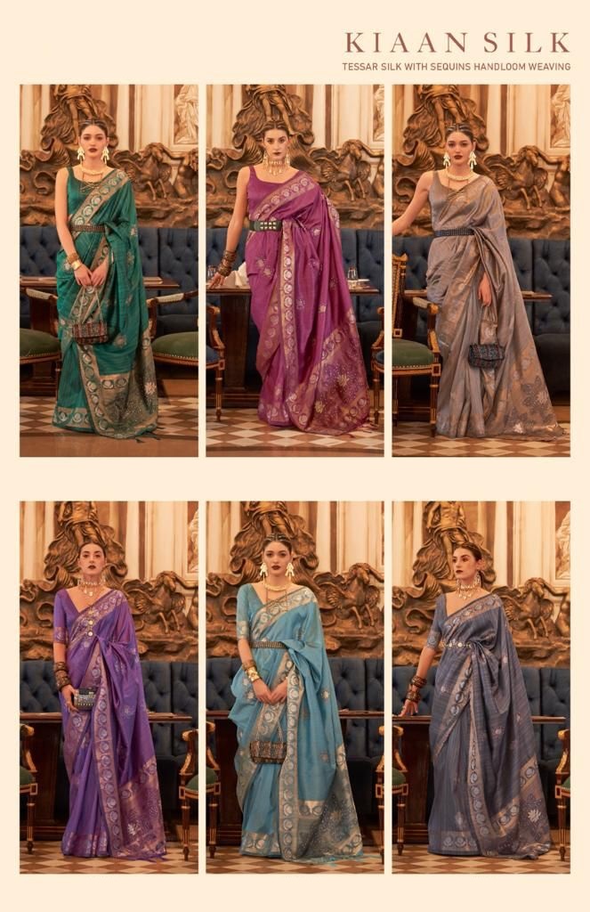 Handloom Weaved Tussar Silk Zari Sarees With Sequence Work