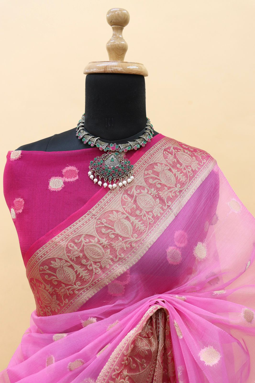 Organza Silk Silver Zari Weaved Booti Rich Zari Pallu Border Saree