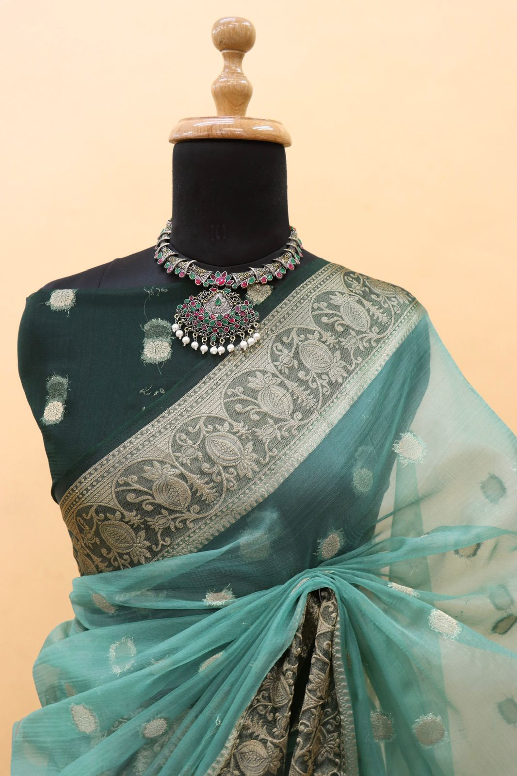 Organza Silk Silver Zari Weaved Booti Rich Zari Pallu Border Saree