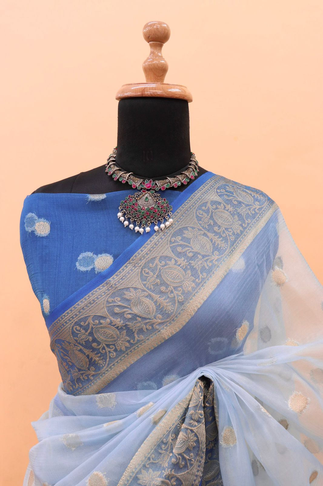 Organza Silk Silver Zari Weaved Booti Rich Zari Pallu Border Saree