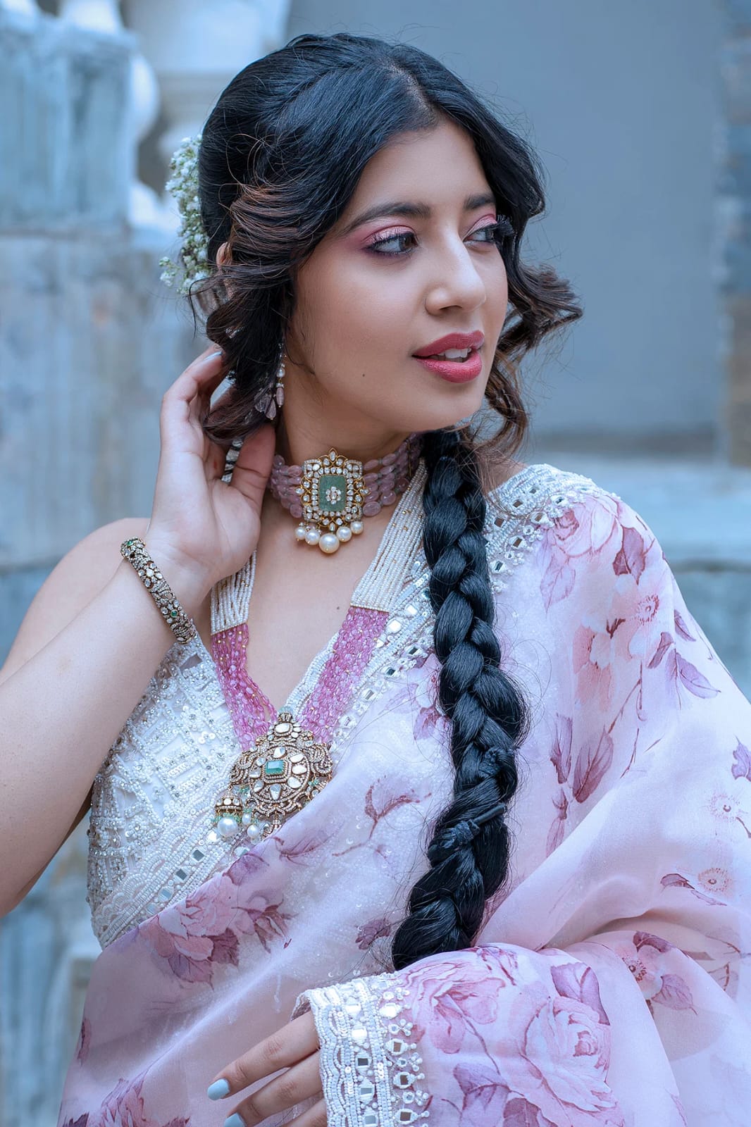 Organza Silk Digital Printed Saree With Lace Stone Border