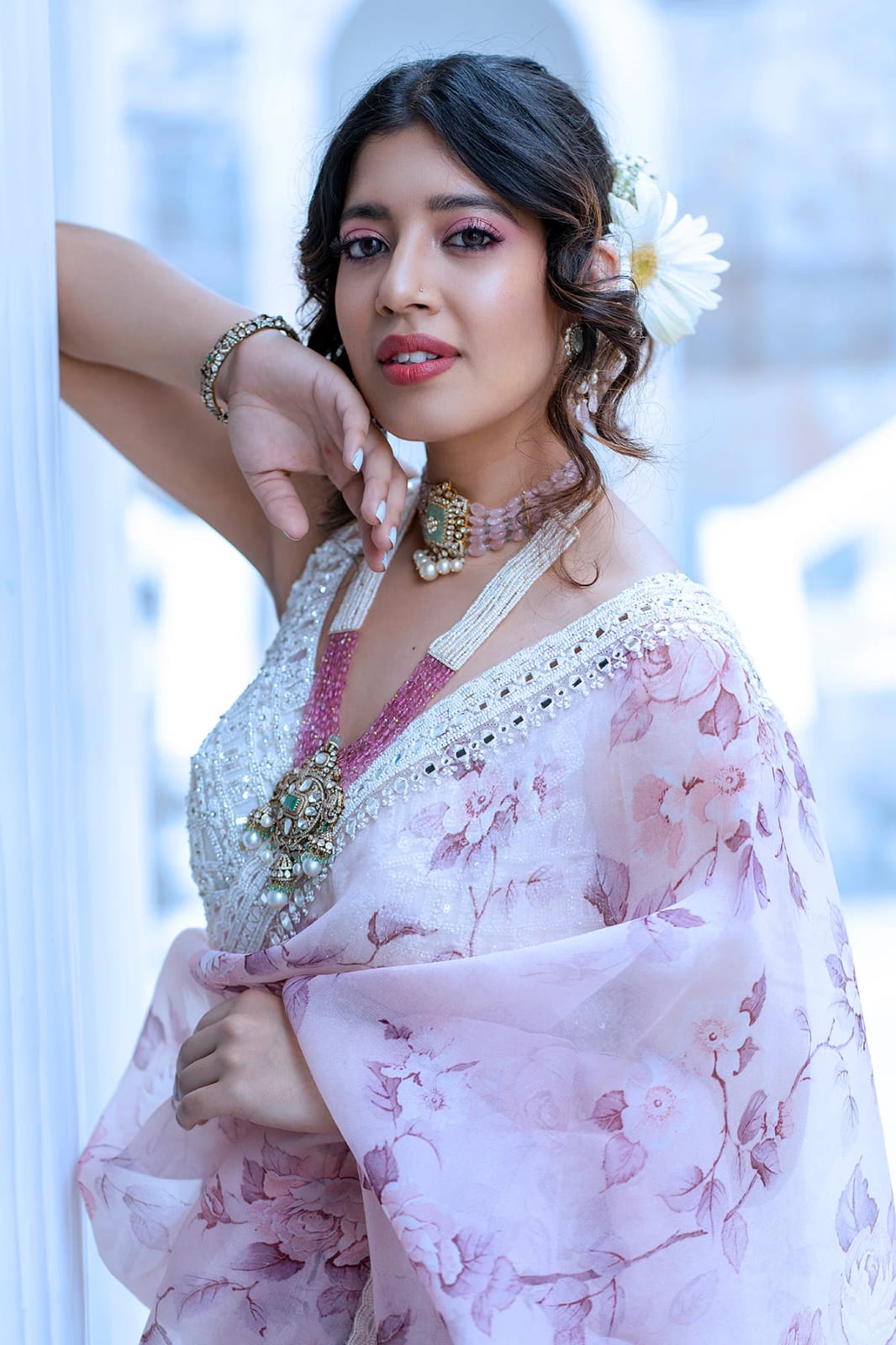 Organza Silk Digital Printed Saree With Lace Stone Border