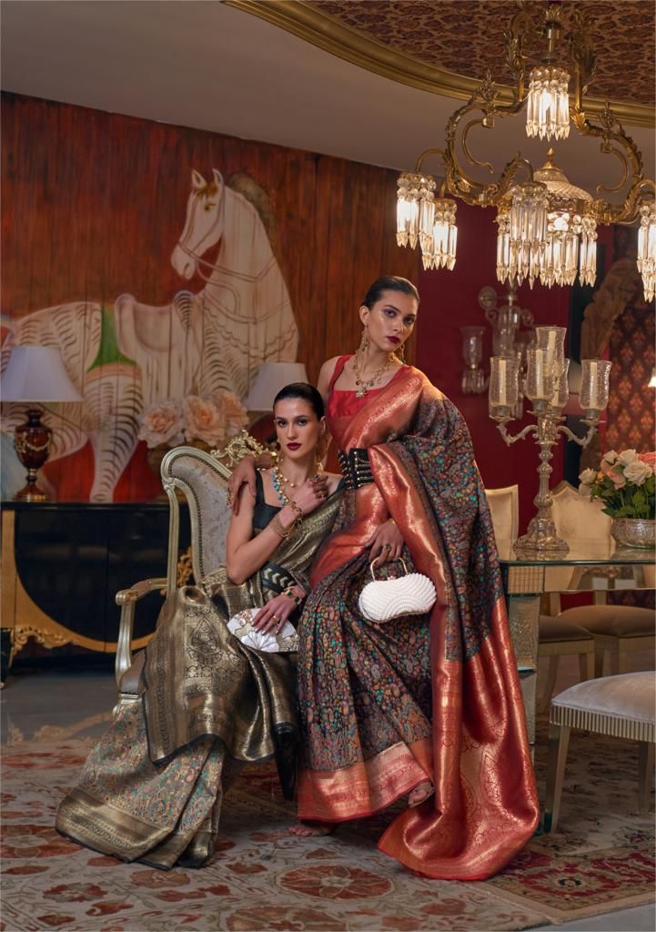 Modal Silk Kashmiri Chaap Handloom Rich Zari Weaved Saree