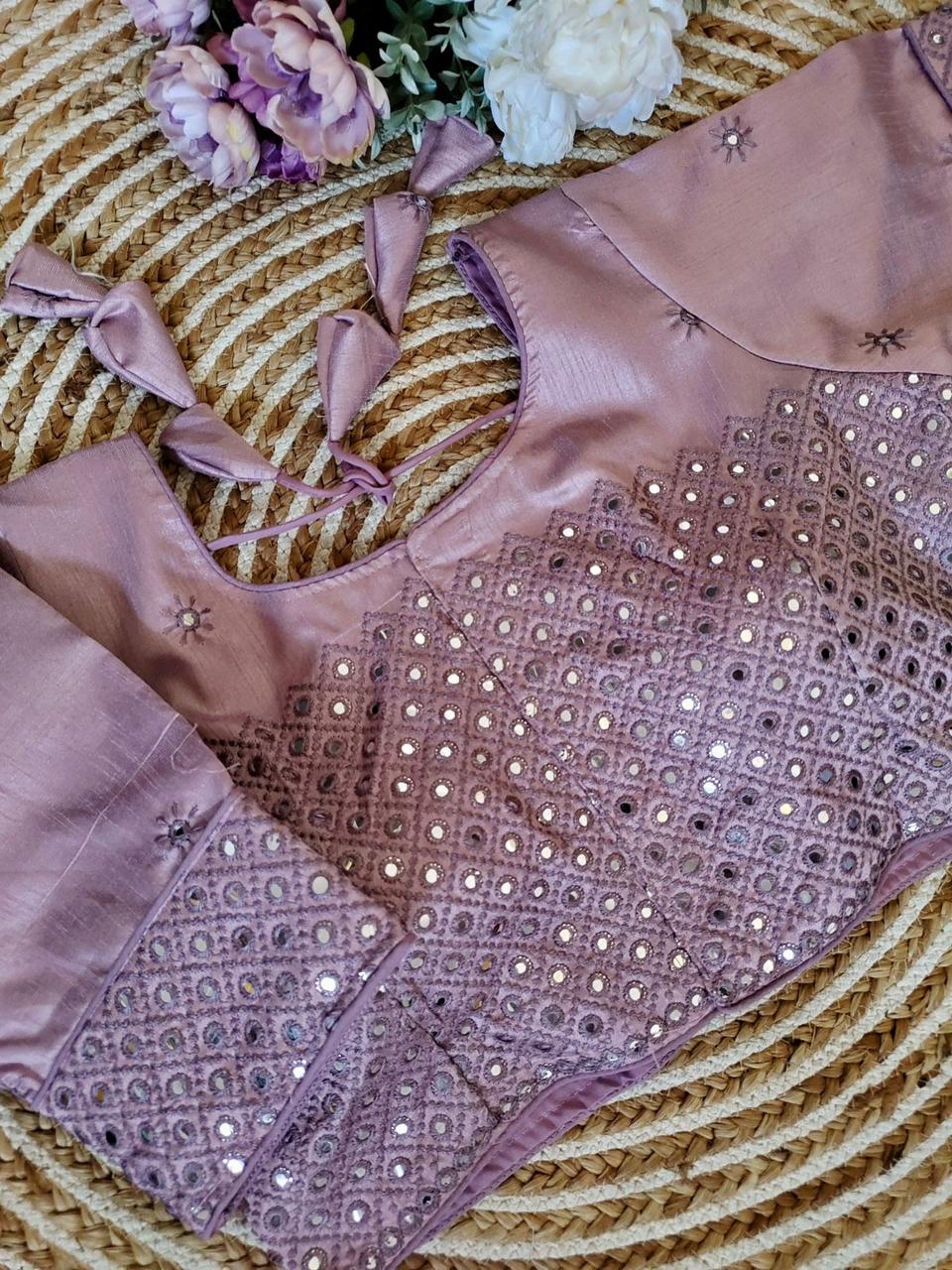 Silk Embroidered Thread And Sequence Mirror Blouse Piece