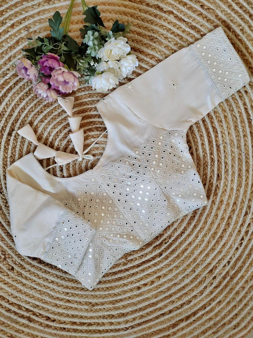 Silk Embroidered Thread And Sequence Mirror Blouse Piece