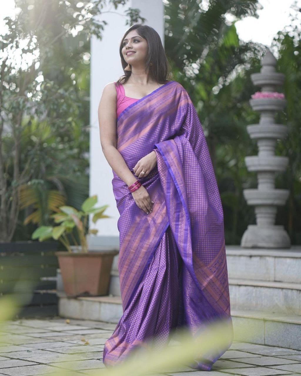 Lavender Banarasi Silk All Over Copper Zari Weaved Saree