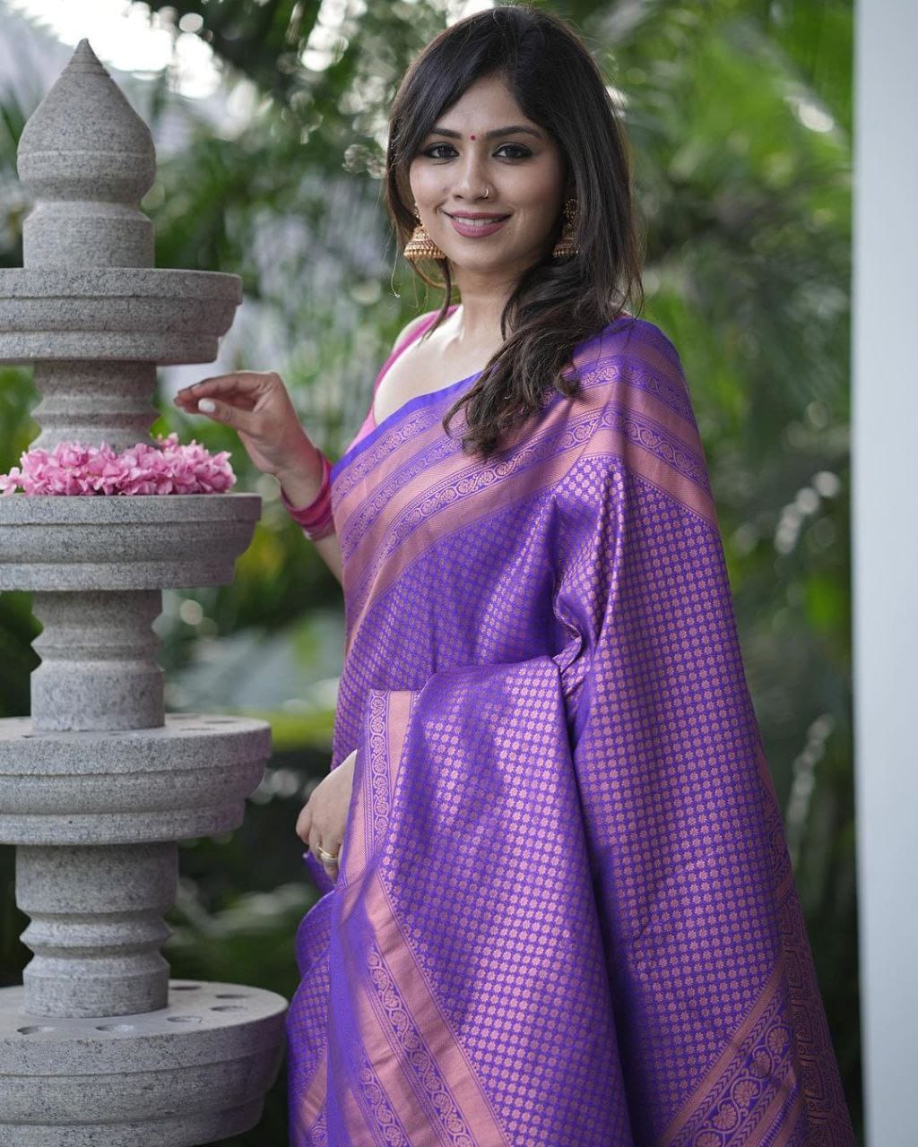 Lavender Banarasi Silk All Over Copper Zari Weaved Saree