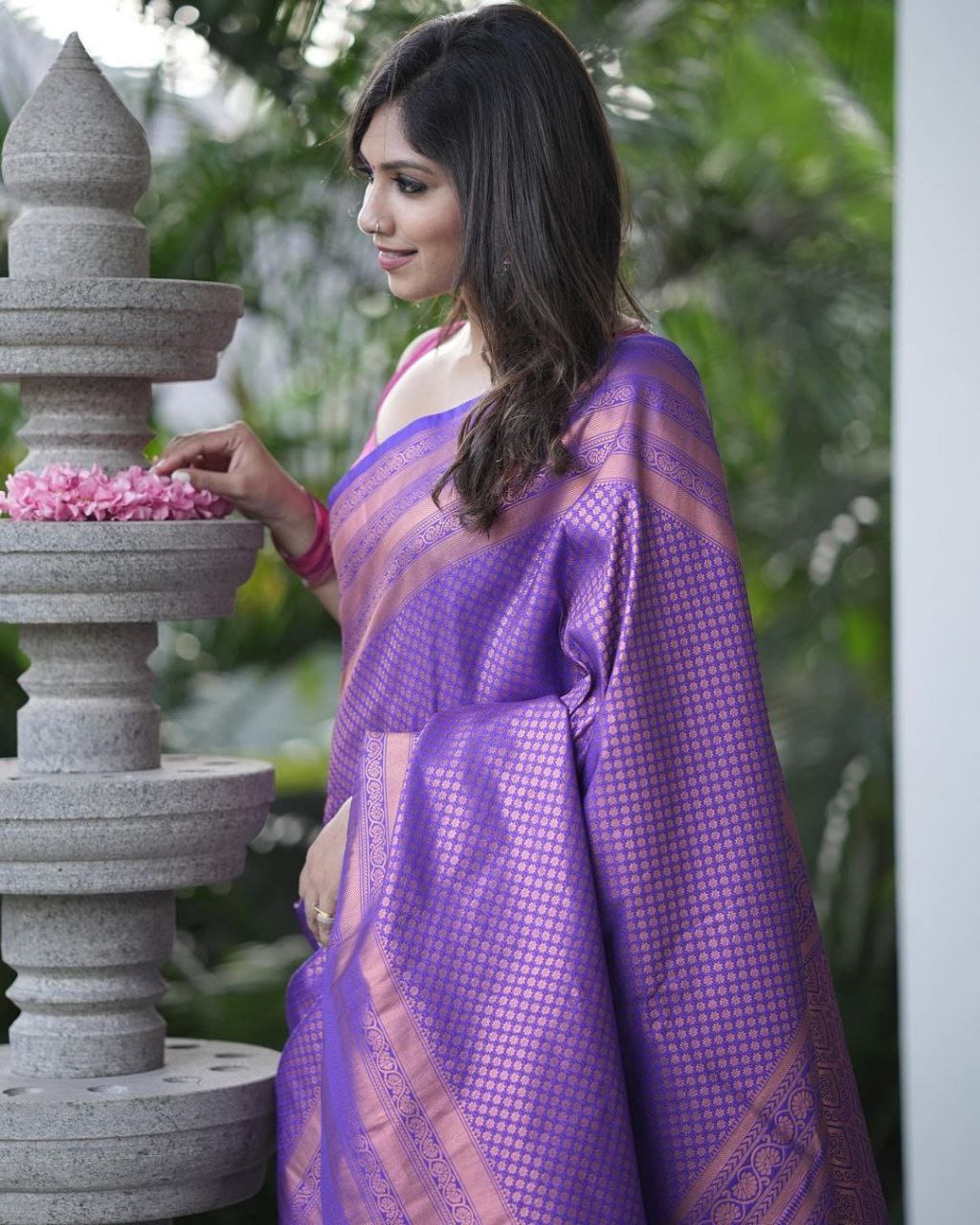 Lavender Banarasi Silk All Over Copper Zari Weaved Saree