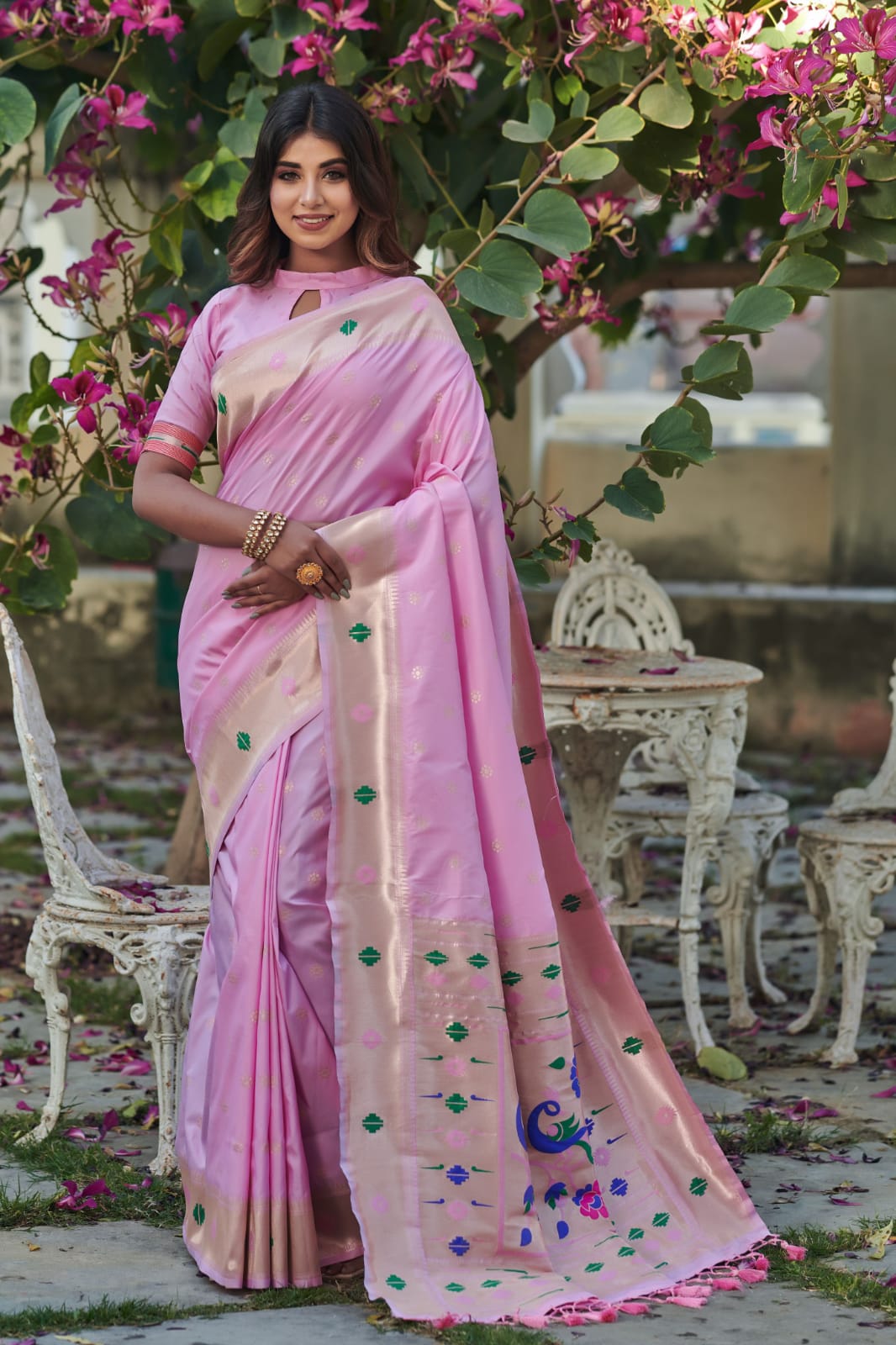 Pure Banarasi Silk Paithani Sarees With Rich Zari Pallu And Border