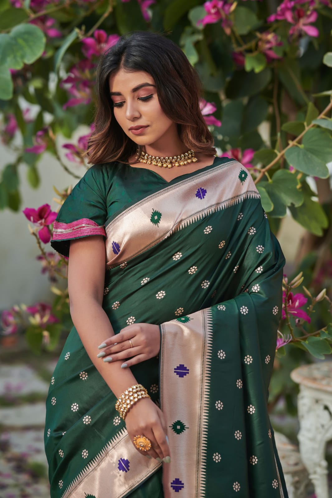 Pure Banarasi Silk Paithani Saree With Rich Zari Pallu And Border