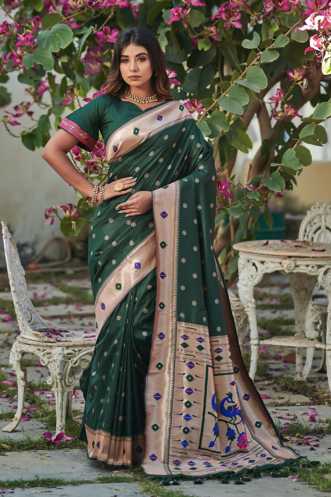 Pure Banarasi Silk Paithani Saree With Rich Zari Pallu And Border