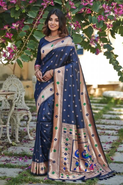 Image of Pure Banarasi Silk Paithani Saree With Rich Zari Pallu And Border