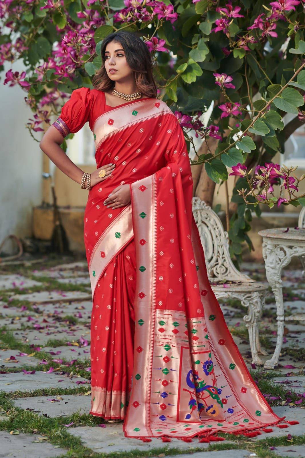 Pure Banarasi Silk Paithani Saree With Rich Zari Pallu And Border